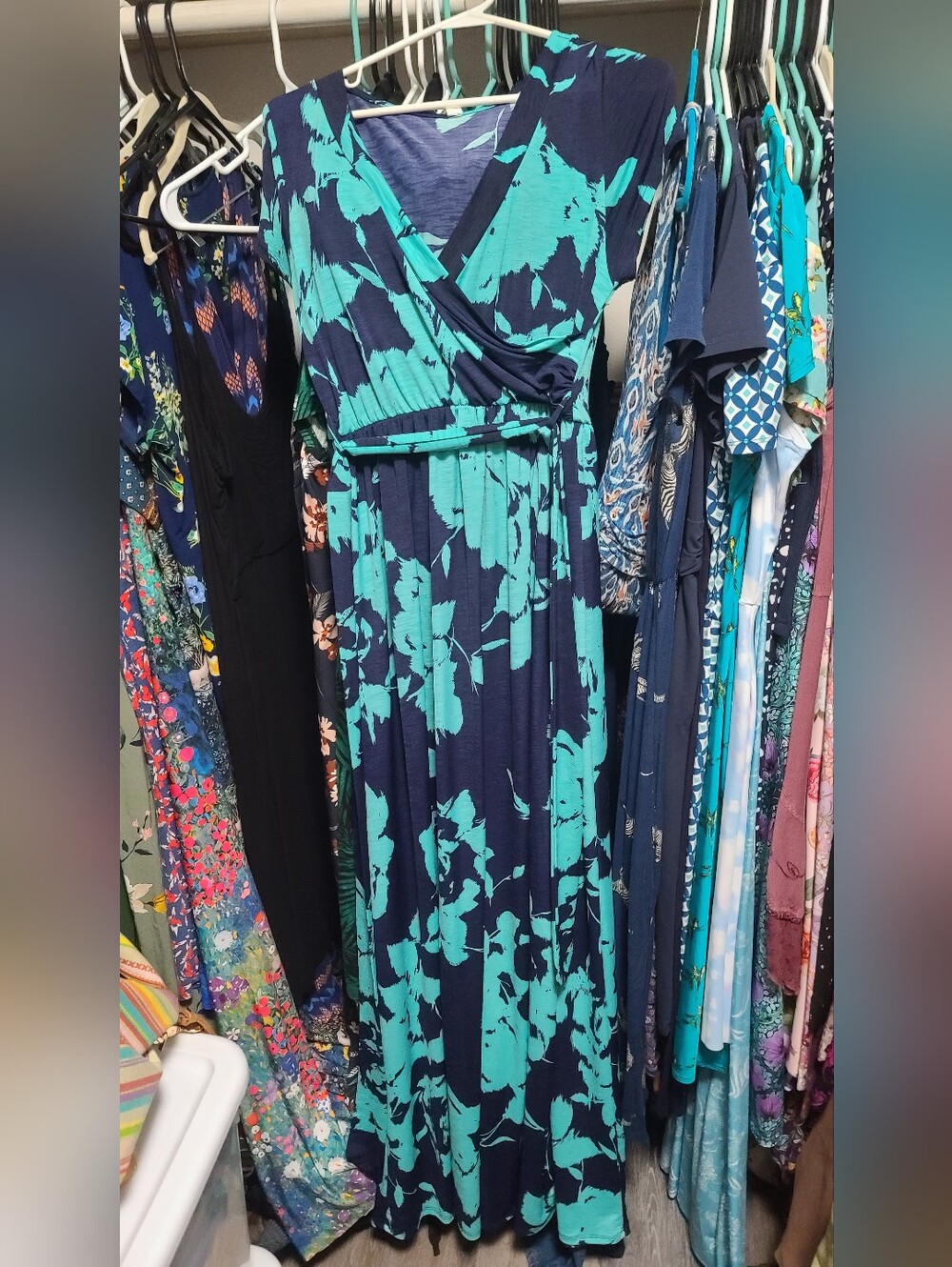 Pinkblush Navy and Teal Floral Maxi Dress Belted Maternity Dress